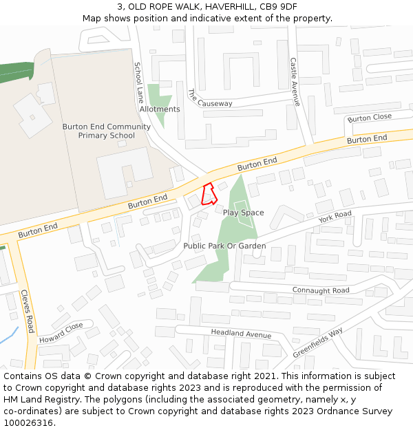 3, OLD ROPE WALK, HAVERHILL, CB9 9DF: Location map and indicative extent of plot