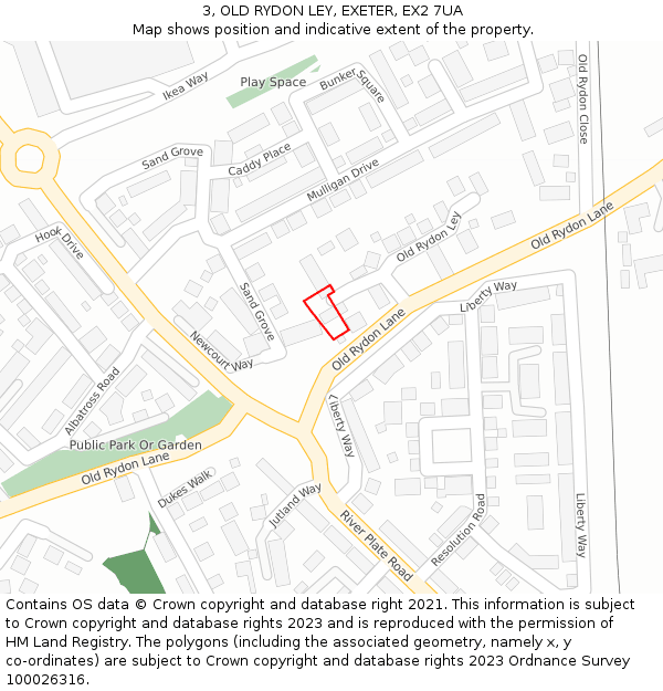 3, OLD RYDON LEY, EXETER, EX2 7UA: Location map and indicative extent of plot