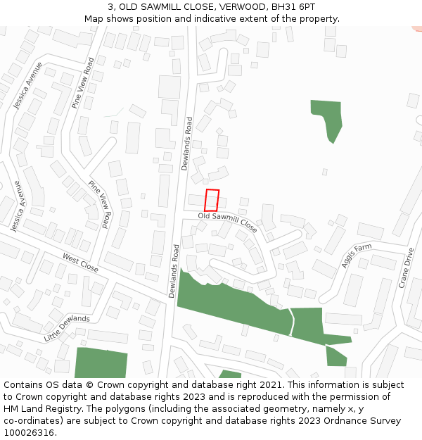 3, OLD SAWMILL CLOSE, VERWOOD, BH31 6PT: Location map and indicative extent of plot