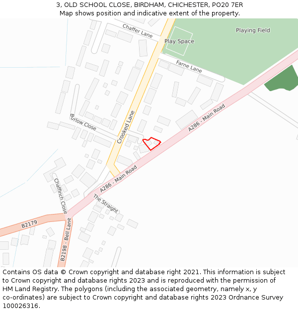 3, OLD SCHOOL CLOSE, BIRDHAM, CHICHESTER, PO20 7ER: Location map and indicative extent of plot