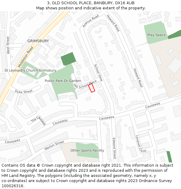 3, OLD SCHOOL PLACE, BANBURY, OX16 4UB: Location map and indicative extent of plot