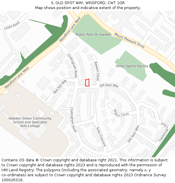3, OLD SPOT WAY, WINSFORD, CW7 1GR: Location map and indicative extent of plot