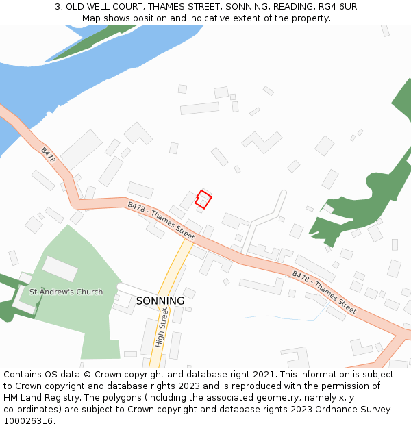 3, OLD WELL COURT, THAMES STREET, SONNING, READING, RG4 6UR: Location map and indicative extent of plot