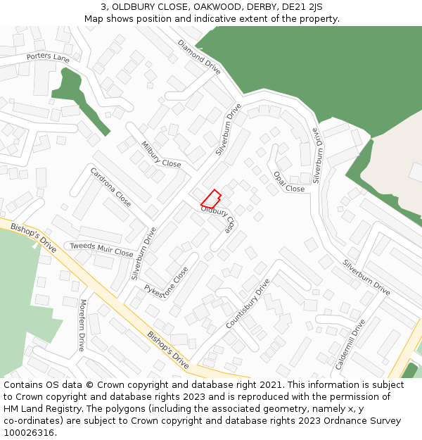 3, OLDBURY CLOSE, OAKWOOD, DERBY, DE21 2JS: Location map and indicative extent of plot
