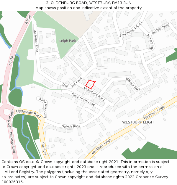 3, OLDENBURG ROAD, WESTBURY, BA13 3UN: Location map and indicative extent of plot