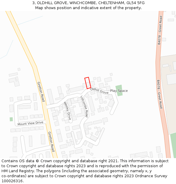 3, OLDHILL GROVE, WINCHCOMBE, CHELTENHAM, GL54 5FG: Location map and indicative extent of plot