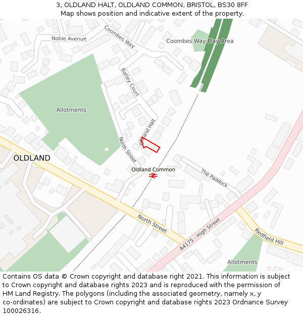 3, OLDLAND HALT, OLDLAND COMMON, BRISTOL, BS30 8FF: Location map and indicative extent of plot