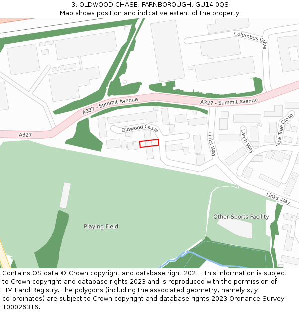 3, OLDWOOD CHASE, FARNBOROUGH, GU14 0QS: Location map and indicative extent of plot