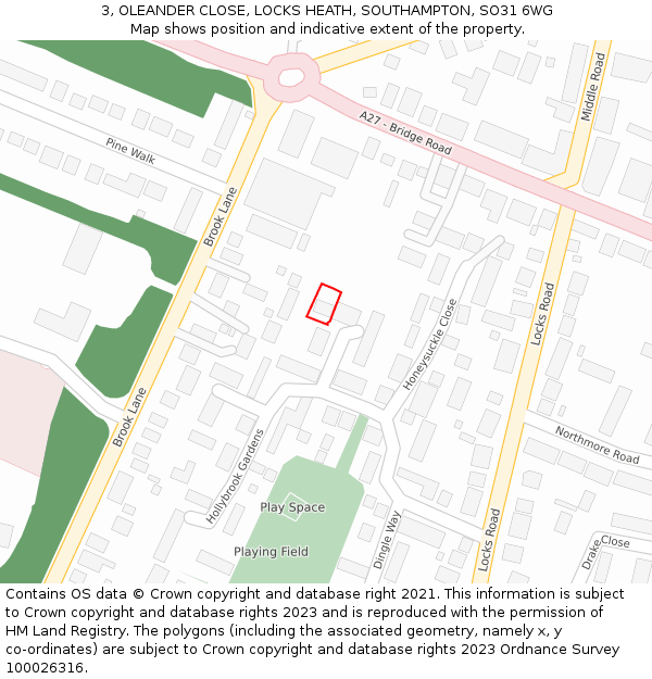 3, OLEANDER CLOSE, LOCKS HEATH, SOUTHAMPTON, SO31 6WG: Location map and indicative extent of plot