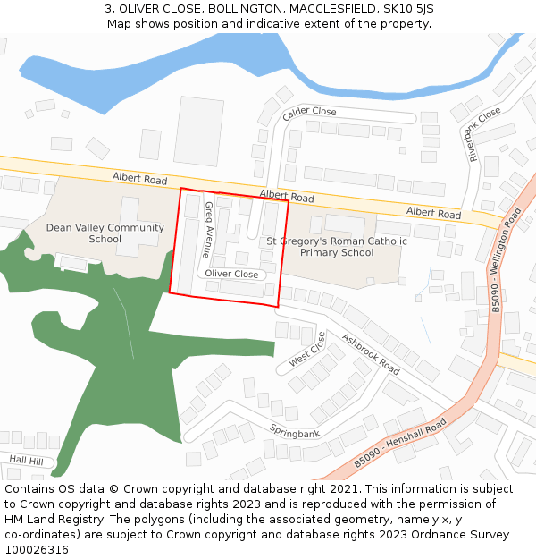 3, OLIVER CLOSE, BOLLINGTON, MACCLESFIELD, SK10 5JS: Location map and indicative extent of plot