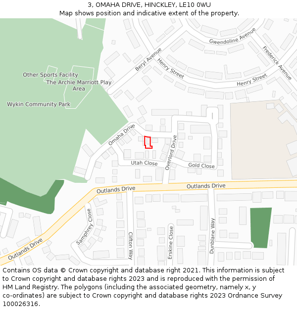 3, OMAHA DRIVE, HINCKLEY, LE10 0WU: Location map and indicative extent of plot