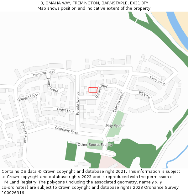 3, OMAHA WAY, FREMINGTON, BARNSTAPLE, EX31 3FY: Location map and indicative extent of plot