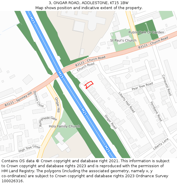 3, ONGAR ROAD, ADDLESTONE, KT15 1BW: Location map and indicative extent of plot