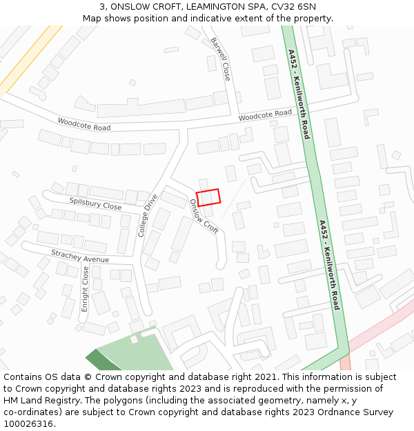 3, ONSLOW CROFT, LEAMINGTON SPA, CV32 6SN: Location map and indicative extent of plot