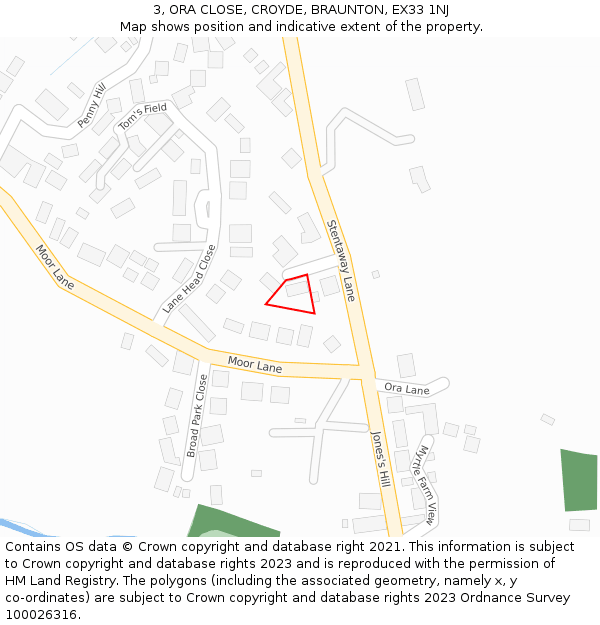 3, ORA CLOSE, CROYDE, BRAUNTON, EX33 1NJ: Location map and indicative extent of plot