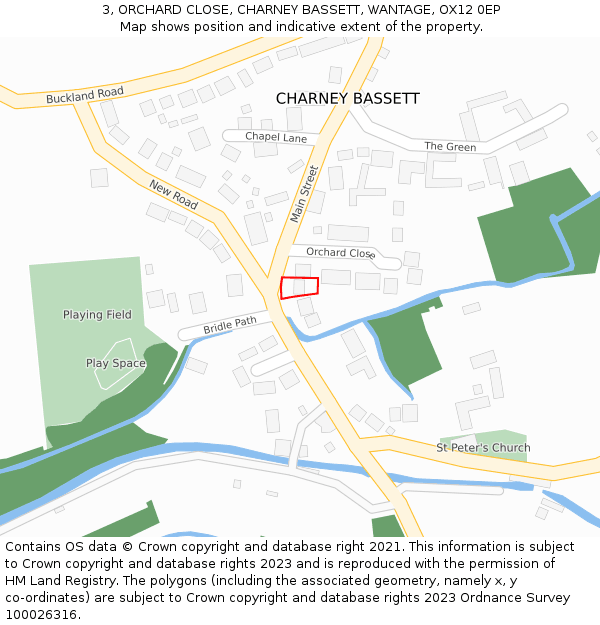 3, ORCHARD CLOSE, CHARNEY BASSETT, WANTAGE, OX12 0EP: Location map and indicative extent of plot