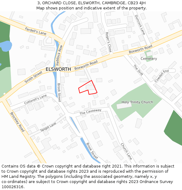 3, ORCHARD CLOSE, ELSWORTH, CAMBRIDGE, CB23 4JH: Location map and indicative extent of plot