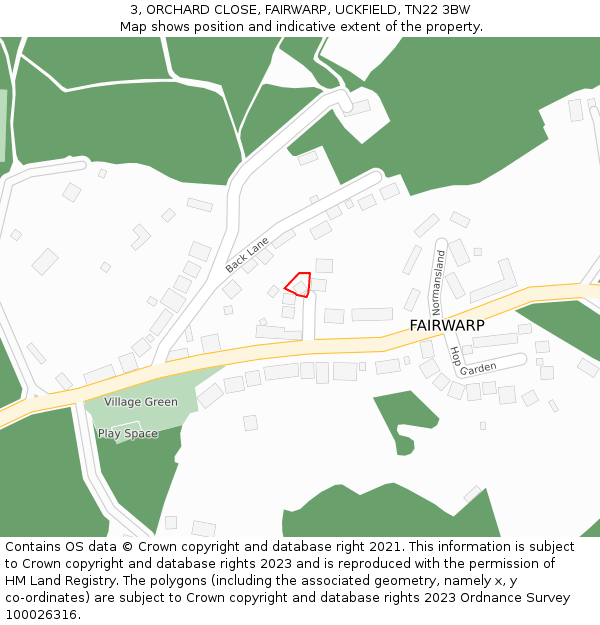 3, ORCHARD CLOSE, FAIRWARP, UCKFIELD, TN22 3BW: Location map and indicative extent of plot