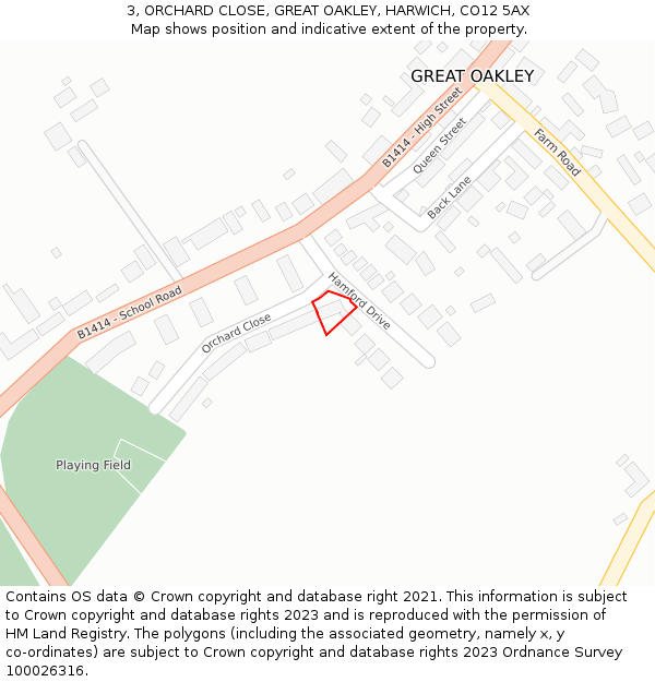 3, ORCHARD CLOSE, GREAT OAKLEY, HARWICH, CO12 5AX: Location map and indicative extent of plot