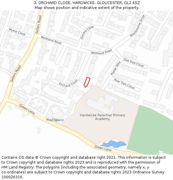 3, ORCHARD CLOSE, HARDWICKE, GLOUCESTER, GL2 4SZ: Location map and indicative extent of plot