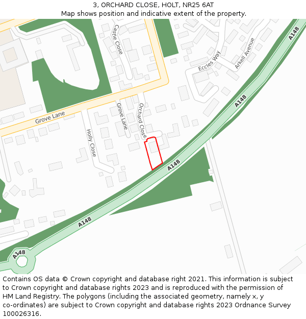 3, ORCHARD CLOSE, HOLT, NR25 6AT: Location map and indicative extent of plot