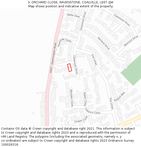 3, ORCHARD CLOSE, RAVENSTONE, COALVILLE, LE67 2JW: Location map and indicative extent of plot