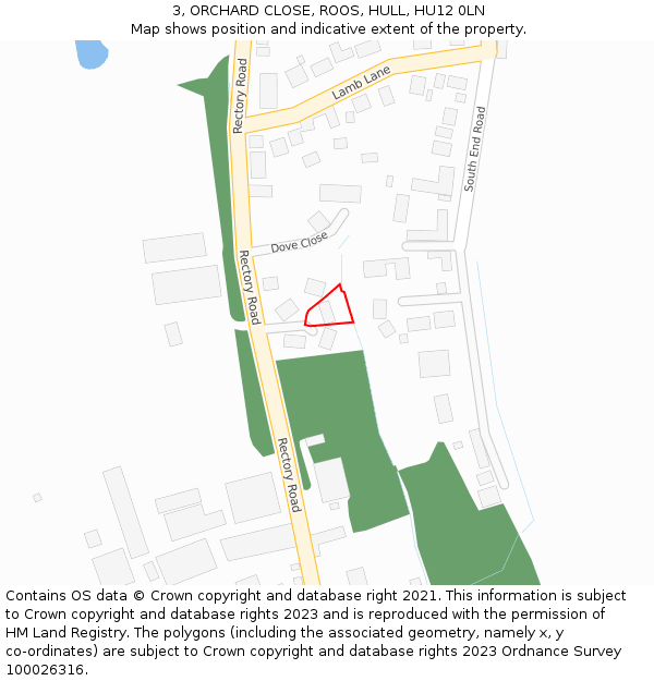 3, ORCHARD CLOSE, ROOS, HULL, HU12 0LN: Location map and indicative extent of plot