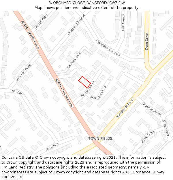 3, ORCHARD CLOSE, WINSFORD, CW7 1JW: Location map and indicative extent of plot