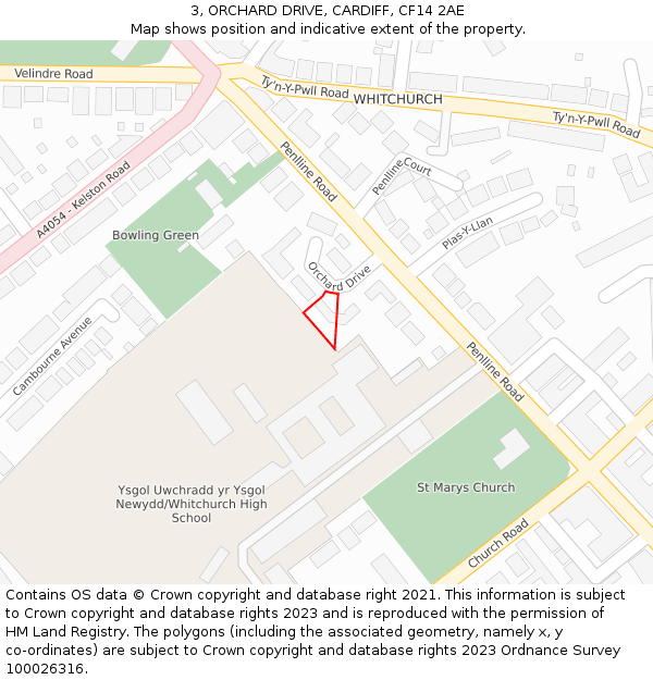 3, ORCHARD DRIVE, CARDIFF, CF14 2AE: Location map and indicative extent of plot