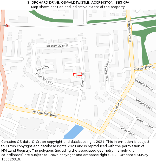 3, ORCHARD DRIVE, OSWALDTWISTLE, ACCRINGTON, BB5 0FA: Location map and indicative extent of plot