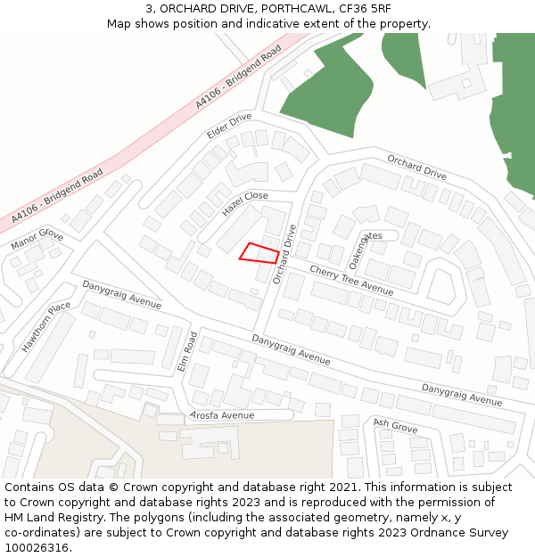 3, ORCHARD DRIVE, PORTHCAWL, CF36 5RF: Location map and indicative extent of plot