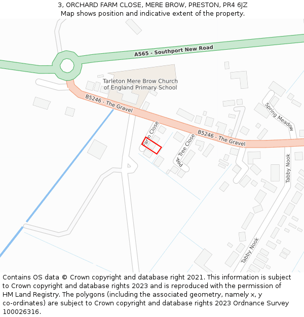 3, ORCHARD FARM CLOSE, MERE BROW, PRESTON, PR4 6JZ: Location map and indicative extent of plot