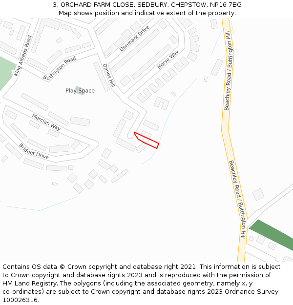 3, ORCHARD FARM CLOSE, SEDBURY, CHEPSTOW, NP16 7BG: Location map and indicative extent of plot