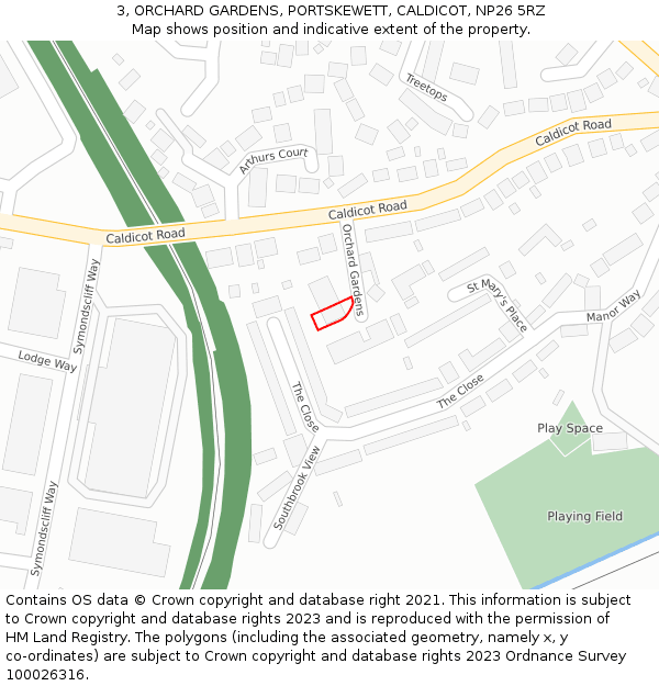 3, ORCHARD GARDENS, PORTSKEWETT, CALDICOT, NP26 5RZ: Location map and indicative extent of plot