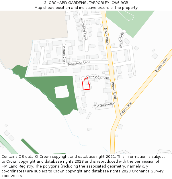 3, ORCHARD GARDENS, TARPORLEY, CW6 9GR: Location map and indicative extent of plot