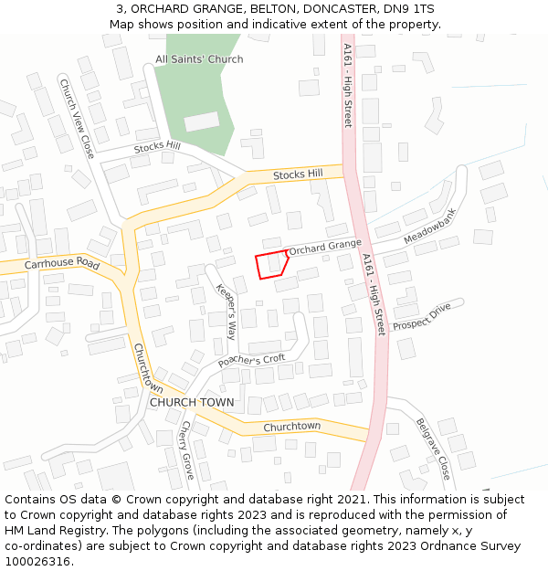 3, ORCHARD GRANGE, BELTON, DONCASTER, DN9 1TS: Location map and indicative extent of plot