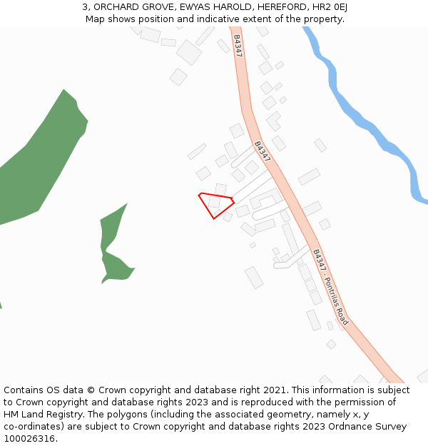 3, ORCHARD GROVE, EWYAS HAROLD, HEREFORD, HR2 0EJ: Location map and indicative extent of plot
