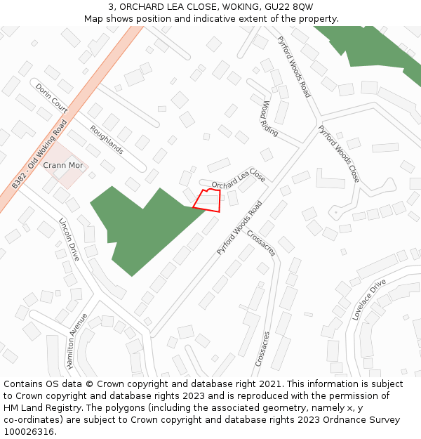3, ORCHARD LEA CLOSE, WOKING, GU22 8QW: Location map and indicative extent of plot