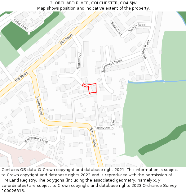 3, ORCHARD PLACE, COLCHESTER, CO4 5JW: Location map and indicative extent of plot