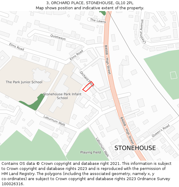 3, ORCHARD PLACE, STONEHOUSE, GL10 2PL: Location map and indicative extent of plot