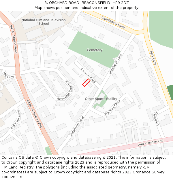 3, ORCHARD ROAD, BEACONSFIELD, HP9 2DZ: Location map and indicative extent of plot