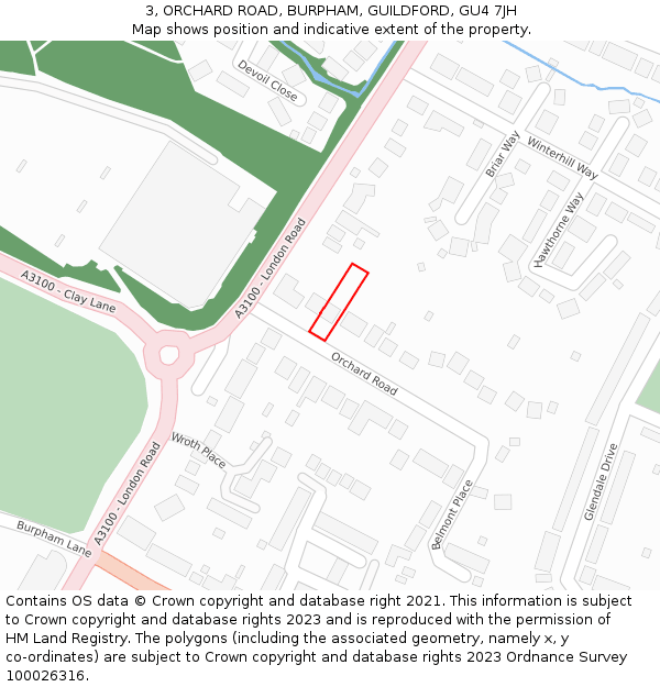 3, ORCHARD ROAD, BURPHAM, GUILDFORD, GU4 7JH: Location map and indicative extent of plot