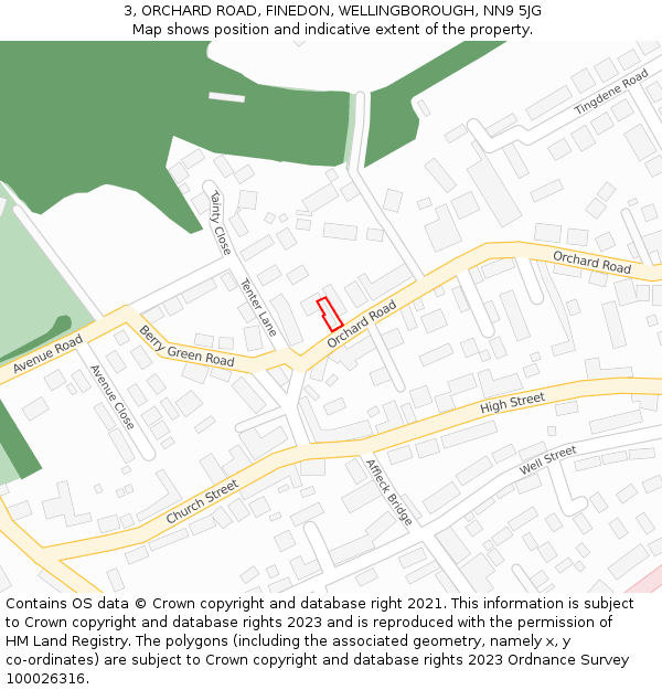 3, ORCHARD ROAD, FINEDON, WELLINGBOROUGH, NN9 5JG: Location map and indicative extent of plot