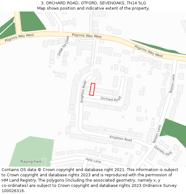 3, ORCHARD ROAD, OTFORD, SEVENOAKS, TN14 5LG: Location map and indicative extent of plot