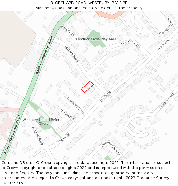 3, ORCHARD ROAD, WESTBURY, BA13 3EJ: Location map and indicative extent of plot