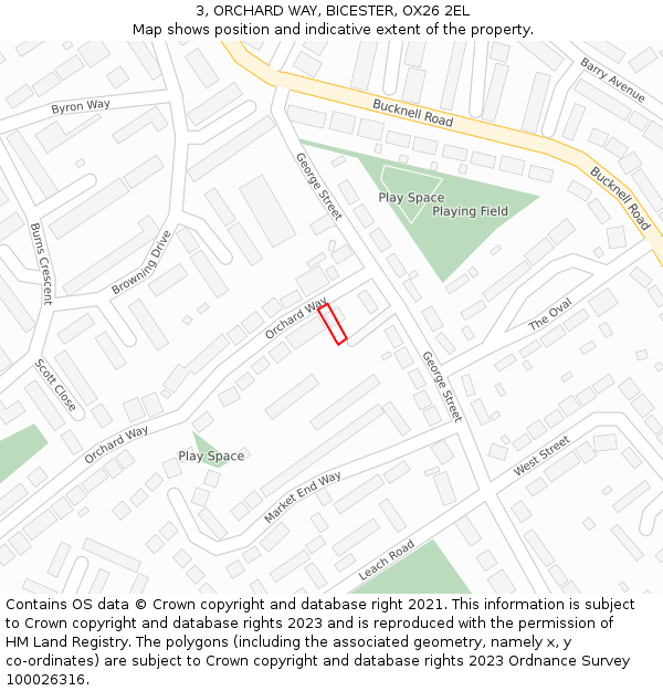 3, ORCHARD WAY, BICESTER, OX26 2EL: Location map and indicative extent of plot