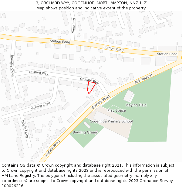 3, ORCHARD WAY, COGENHOE, NORTHAMPTON, NN7 1LZ: Location map and indicative extent of plot