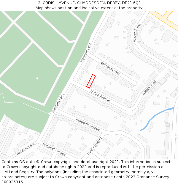 3, ORDISH AVENUE, CHADDESDEN, DERBY, DE21 6QF: Location map and indicative extent of plot