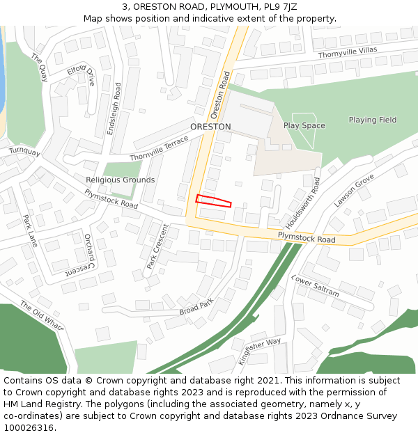 3, ORESTON ROAD, PLYMOUTH, PL9 7JZ: Location map and indicative extent of plot