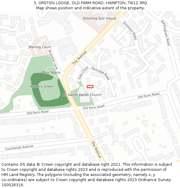 3, ORSTON LODGE, OLD FARM ROAD, HAMPTON, TW12 3RQ: Location map and indicative extent of plot